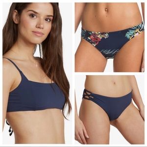 Roxy Navy Blue Bikini Set with Floral Accents